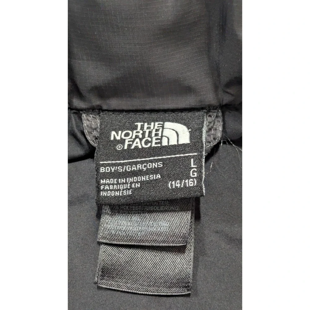 North Face Puffer Jacket Boys Large 14 Black Neon Green Full Zip Winter Outdoors